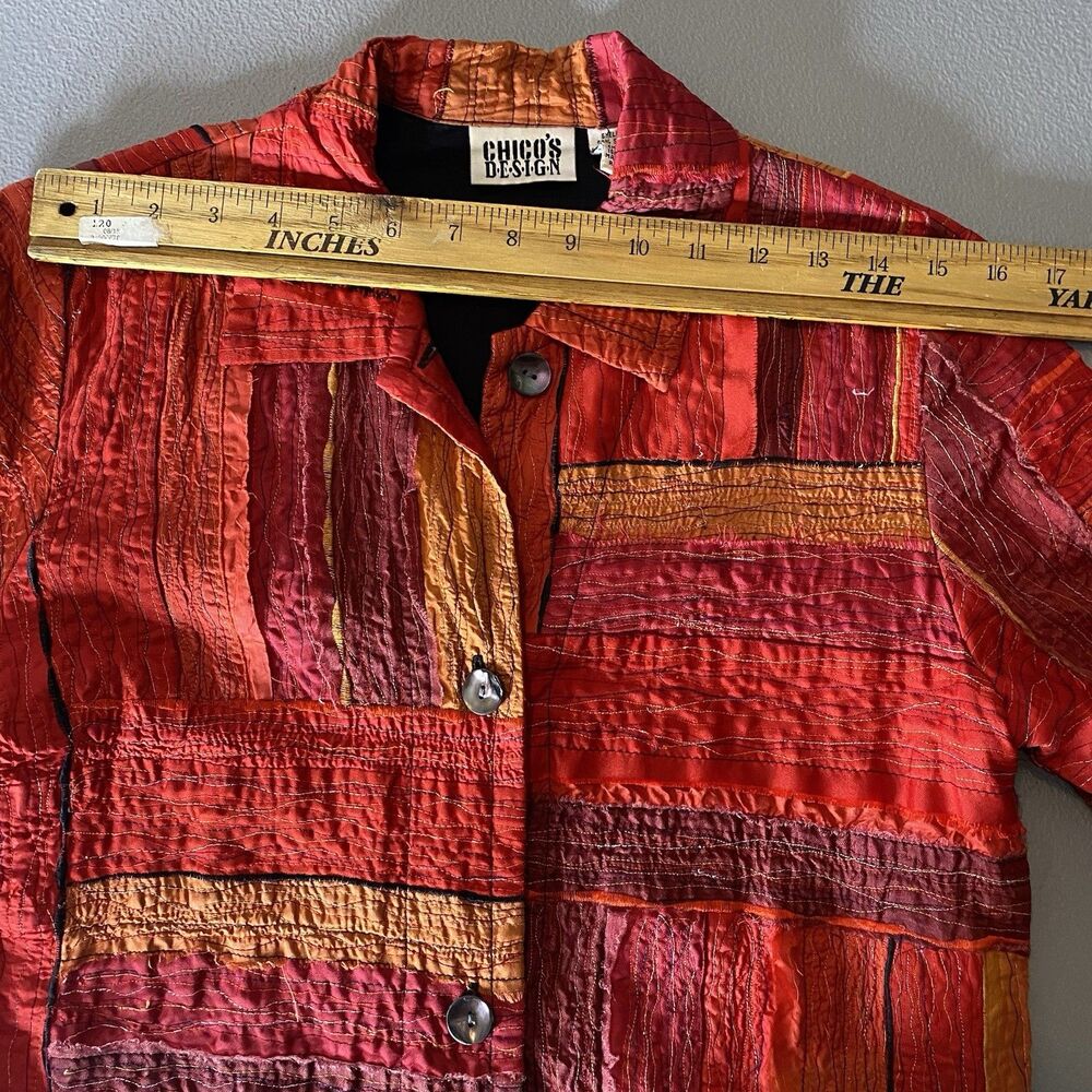 Vintage Chicos Silk Shacket Patchwork Metallic Bu… - image 6